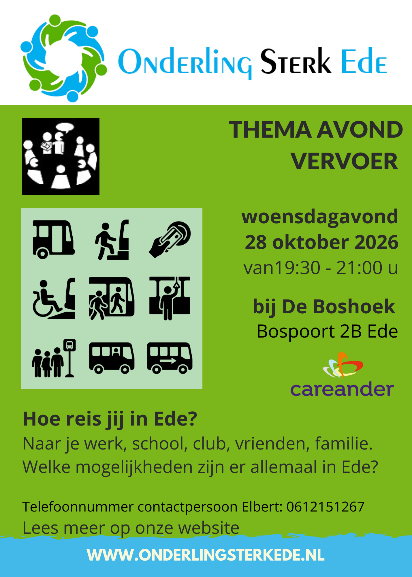 flyer van thema avond Vervoer 28 oktober 2026 Onderlings Sterk Ede